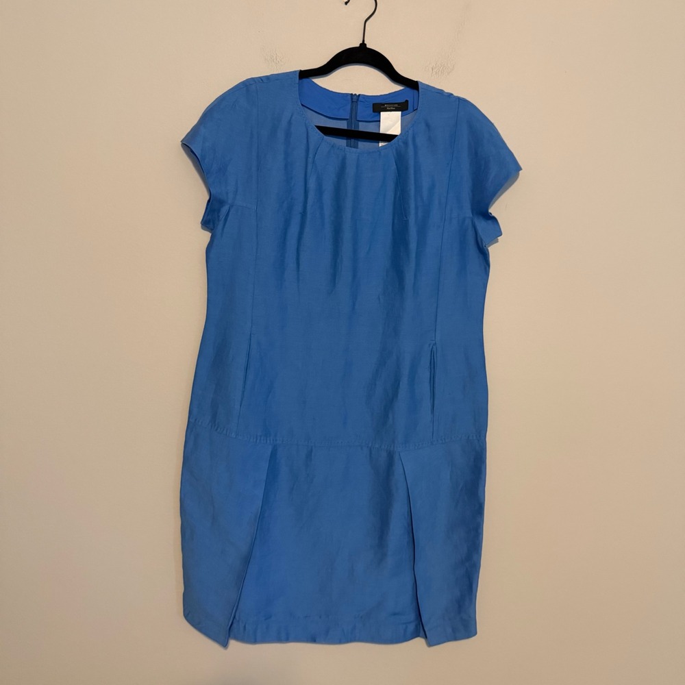 MaxMara Weekend Linen Sheath dress blue US 14 FR46 quiet luxury coastal minimal